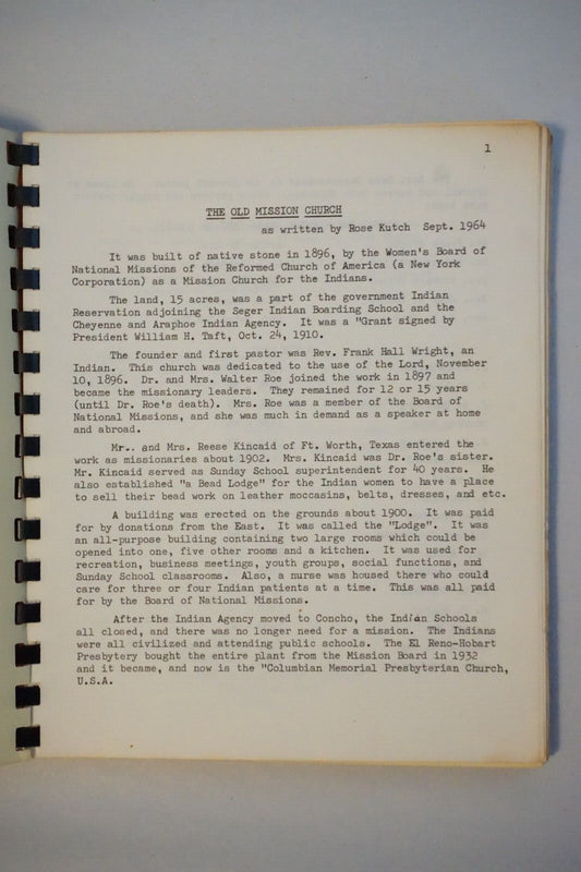 Rare - The Columbian Memorial Presbyterian Church Colony, Oklahoma Cookbook 1964