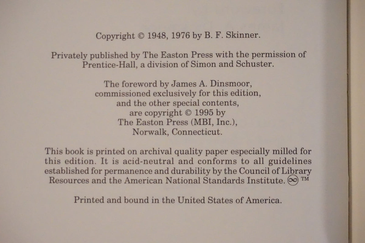 Walden Two by B.F. Skinner 1995 Easton Press