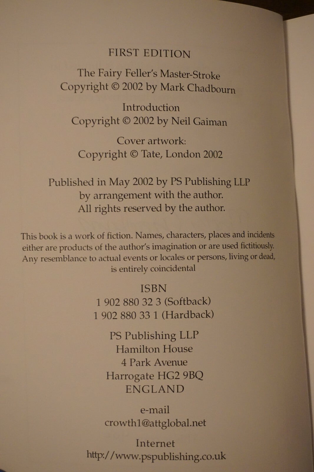 The Fairy Feller's Master Stroke  (Ltd Ed, Signed) by Mark Chadbourn No 406