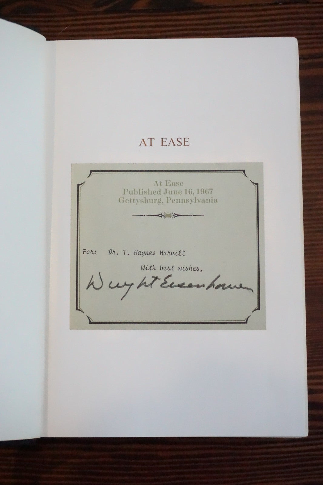 At Ease - Stories I Tell To Friends by Dwight D. Eisenhower 1967 Signed HC DJ