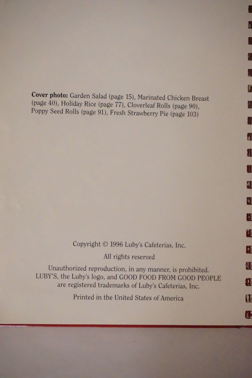 Luby's Cafeteria 50th Anniversary Recipe Collection Cookbook 1996