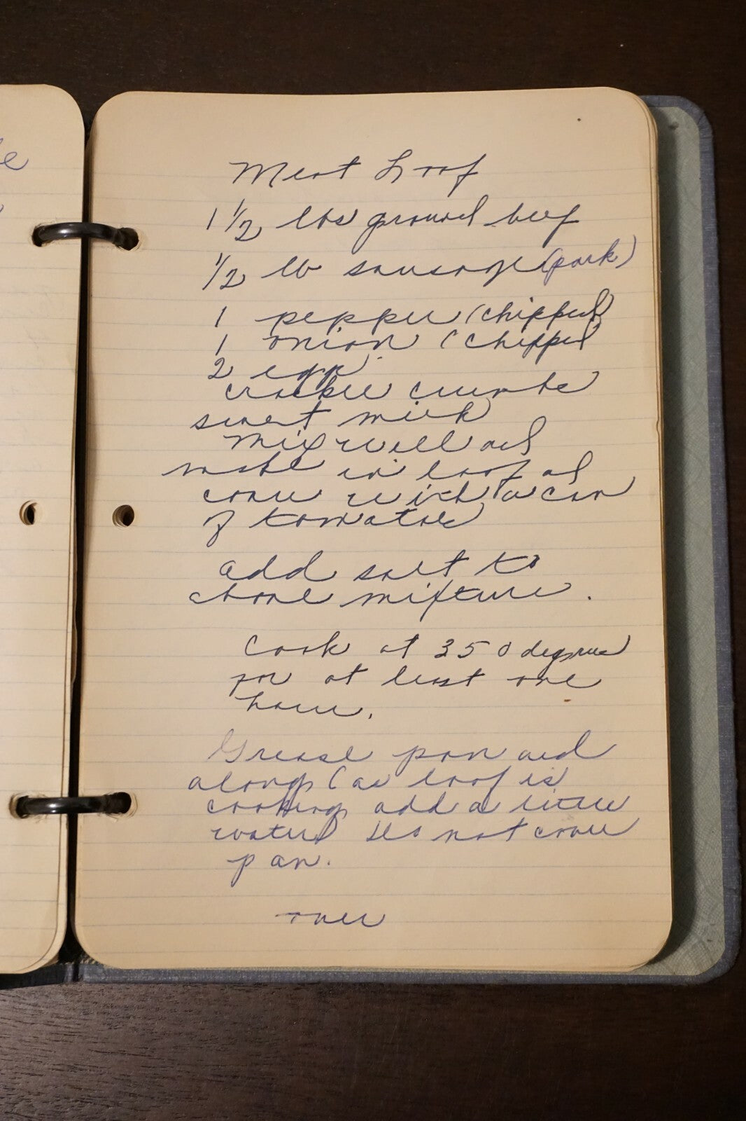 Vintage Binder with Approximately 65 Handwritten Pages of Recipes
