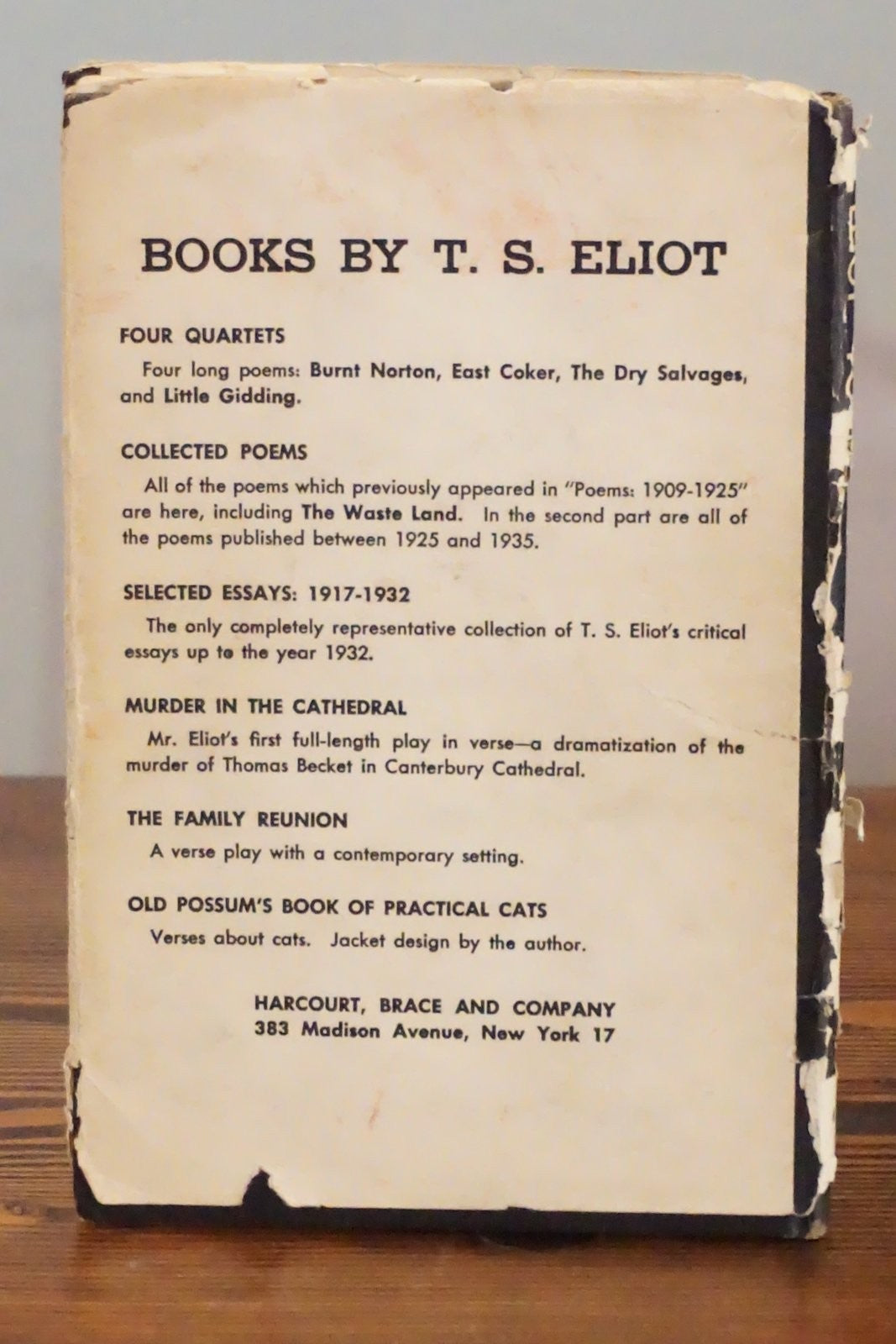 Four Quartets T S Eliot Harcourt Brace Hardcover Dust Jacket