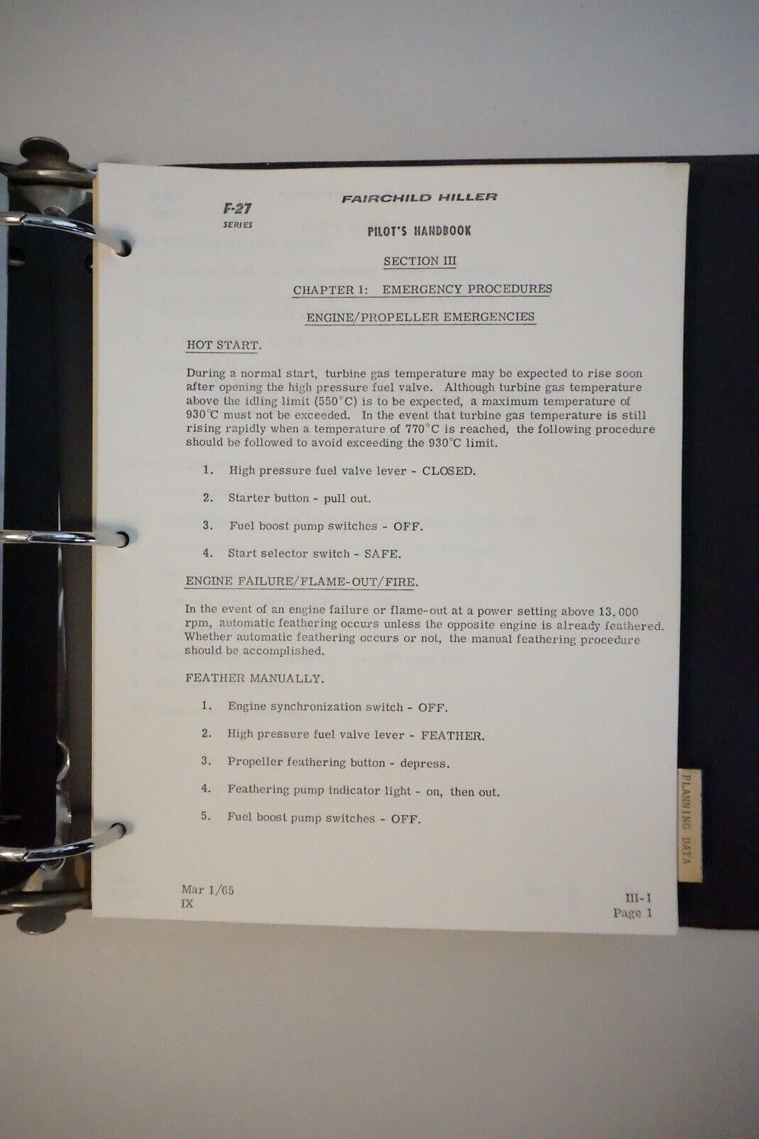 Fairchild Hiller F-27 Pilot's Handbook 1968