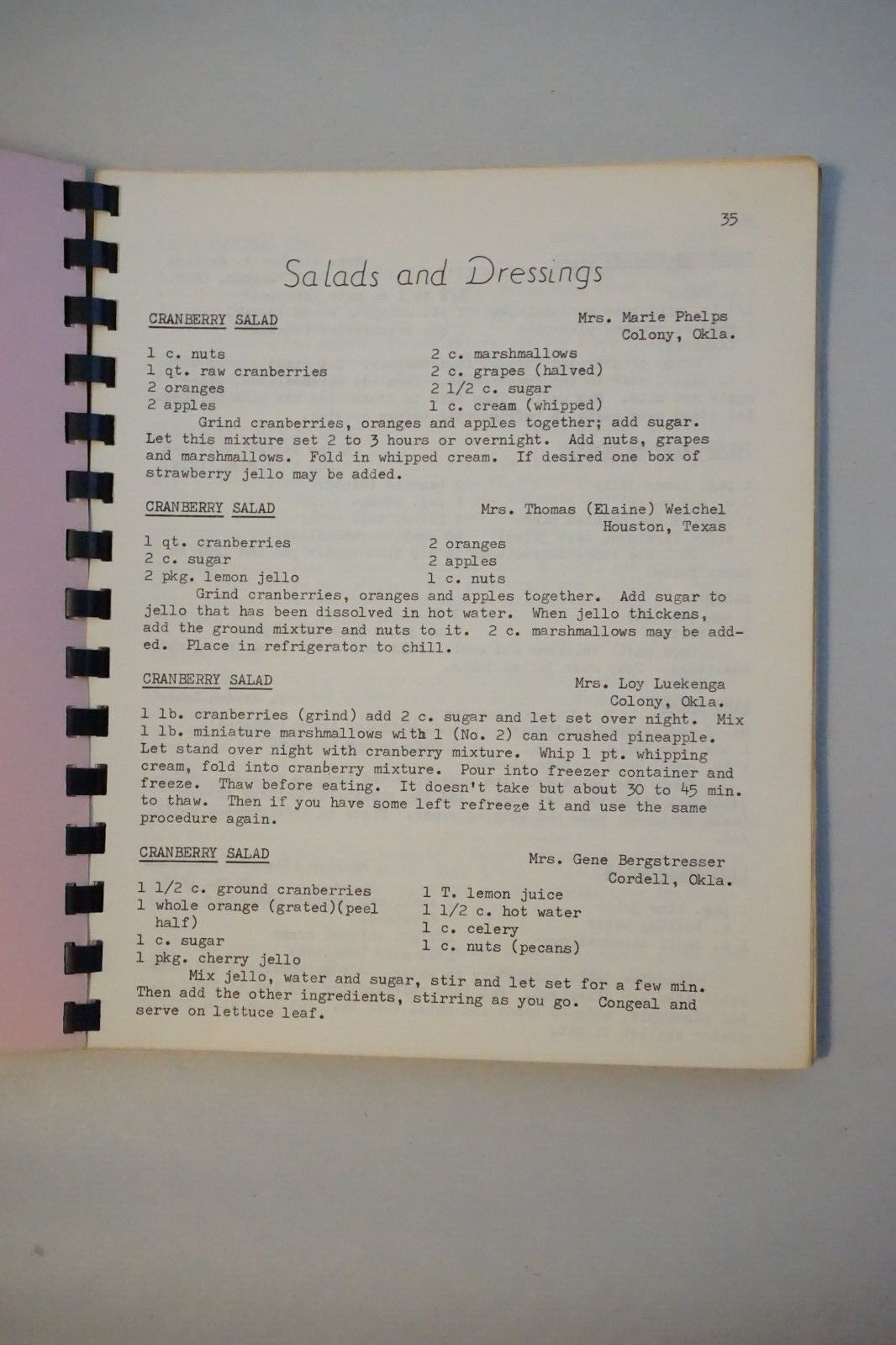 Rare - The Columbian Memorial Presbyterian Church Colony, Oklahoma Cookbook 1964