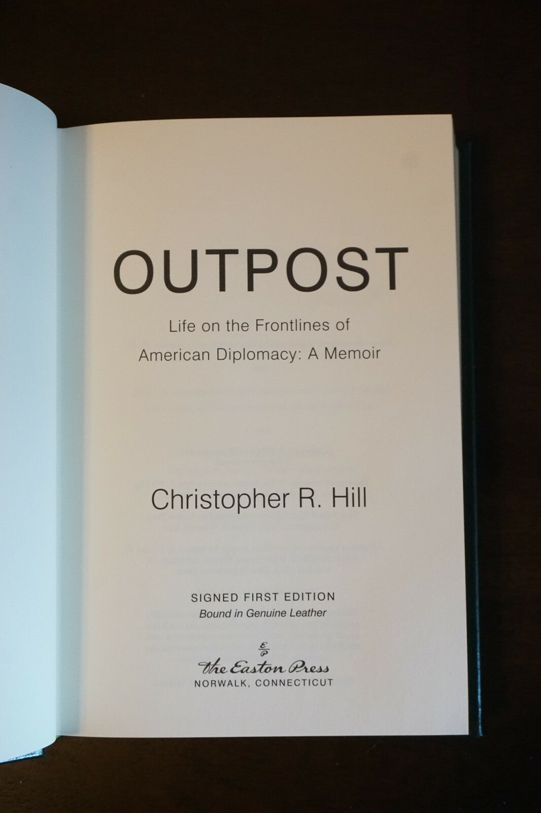 Outpost by Christopher R. Hill 2014 Signed 1st Edition Easton Press No. 4 of 600