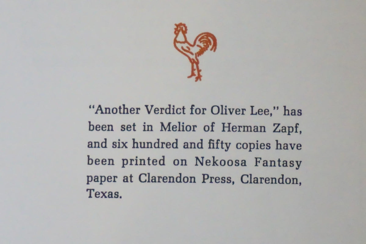 Another Verdict For Oliver Lee by W.H. Hutchinson 1965 Signed Hardcover