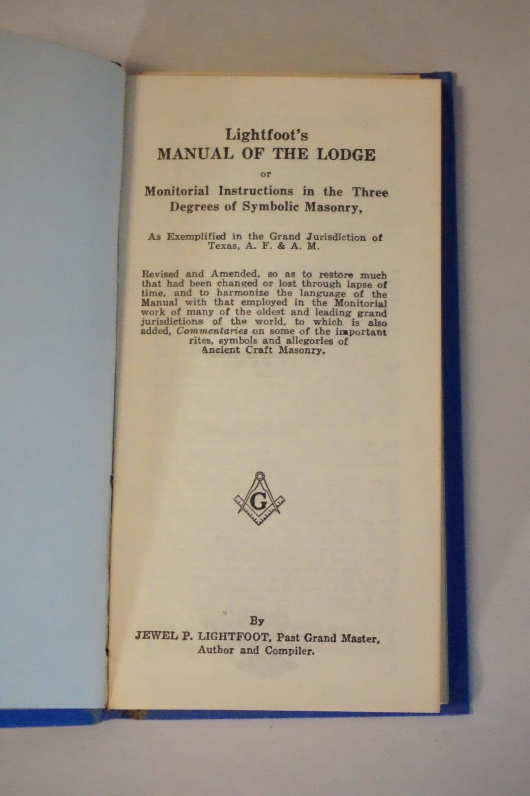 Vintage Lightfoot's Manual of the Lodge Texas 1934 Masonic