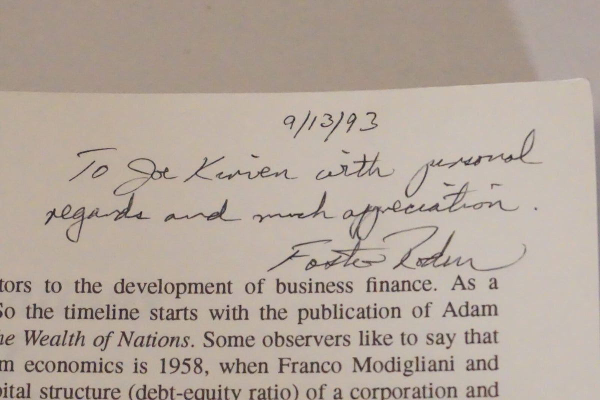 Foundations of Business Finance by Foster Roden 1993 Signed
