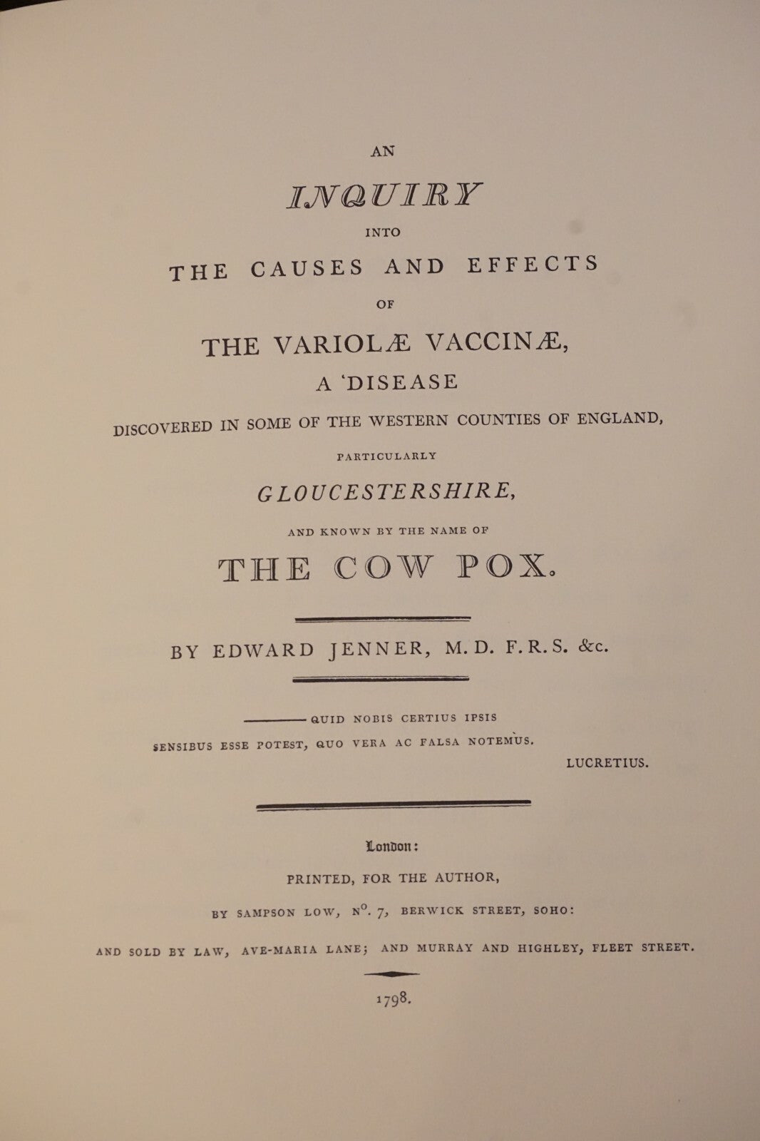 The Causes and Effects of the Variolae Vaccine by Edward Jenner 1978 Leather