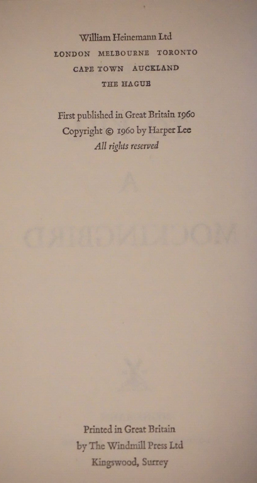 To Kill A Mockingbird by Harper Lee - 1960 British 1st Edition HC DJ