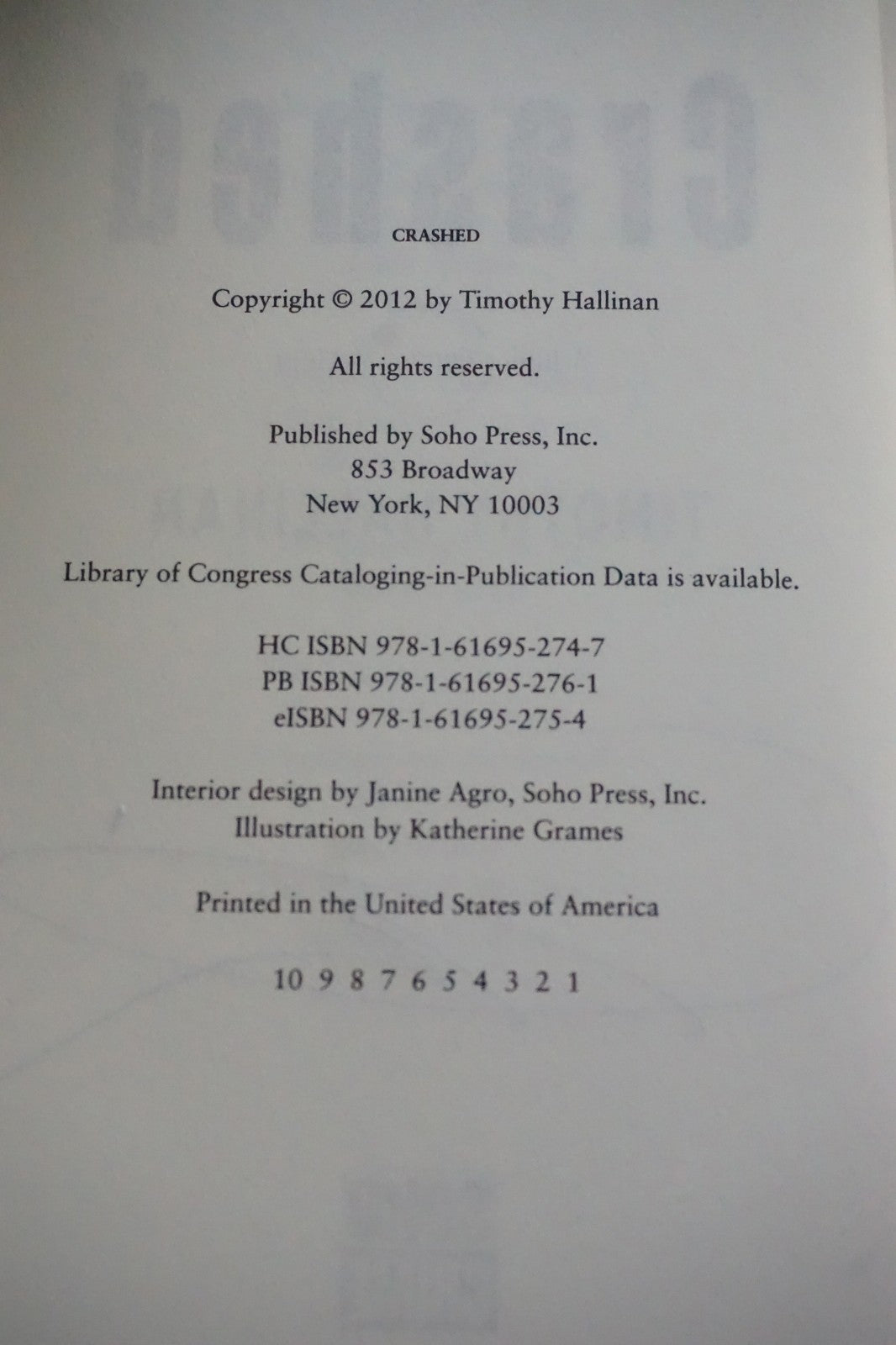 Crashed by Timothy Hallinan 2012 Signed First Edition Hardcover Junior Bender