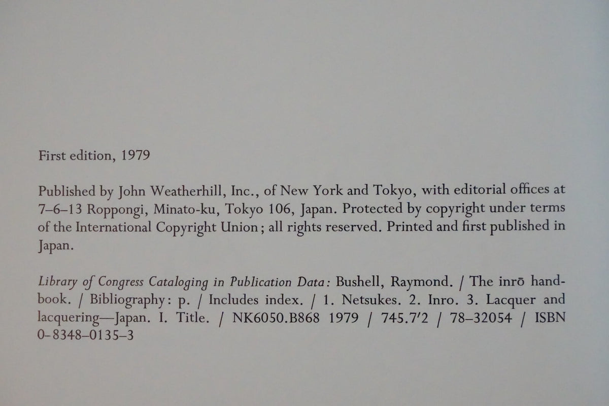 The Inro Handbook by Raymond Bushnell 1979 1st Edition HC DJ