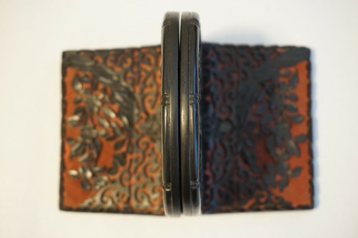 Pair Chinese Antique Cinnabar Lacquer Scenic Bookends