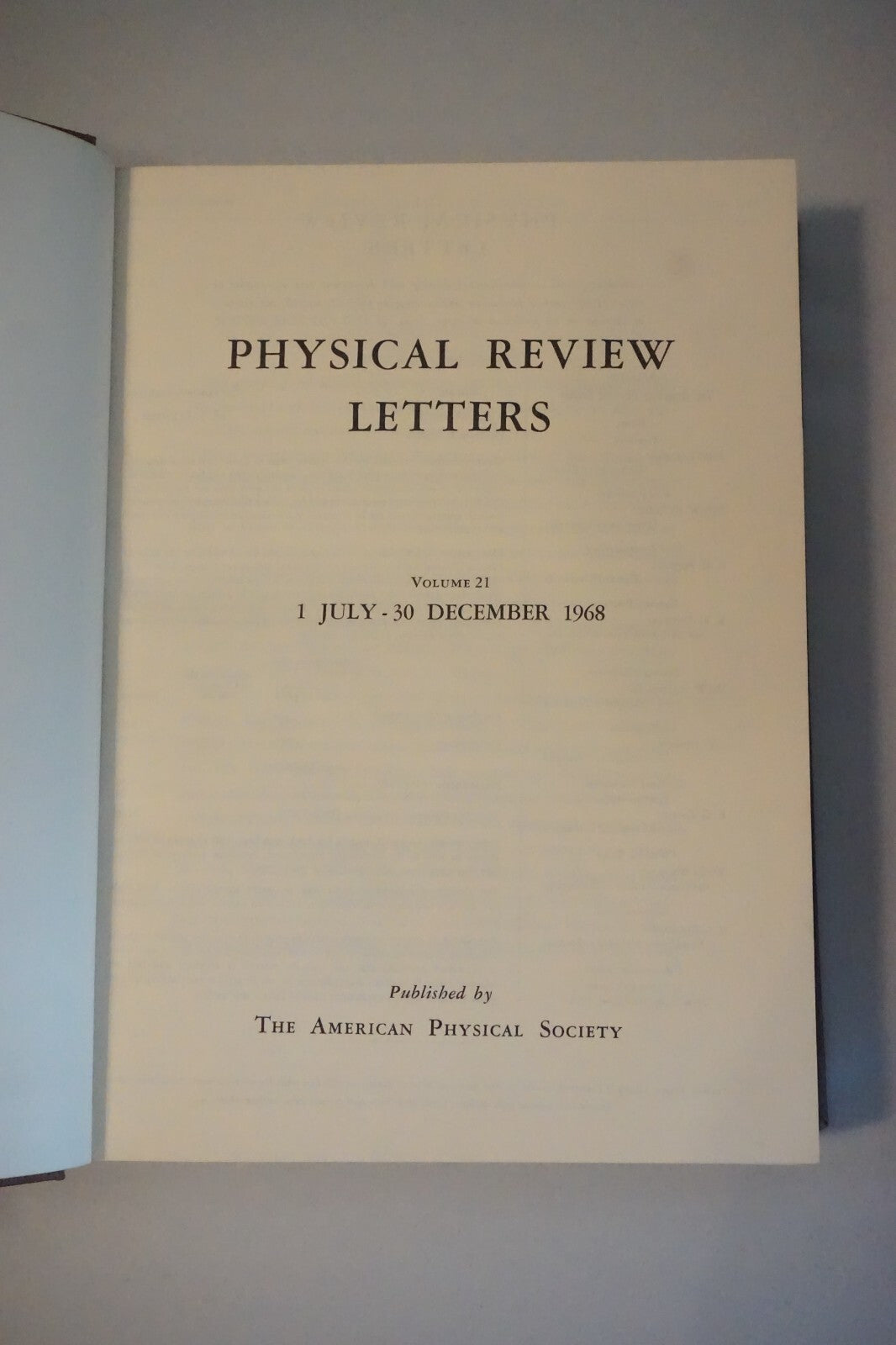 Physical Review Letters 1968 Volume 21 Number 1-26