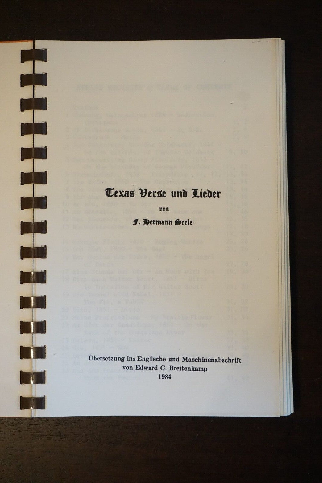 Verses and Songs of Texas by F. Hermann Seele 1984 Spiralbound