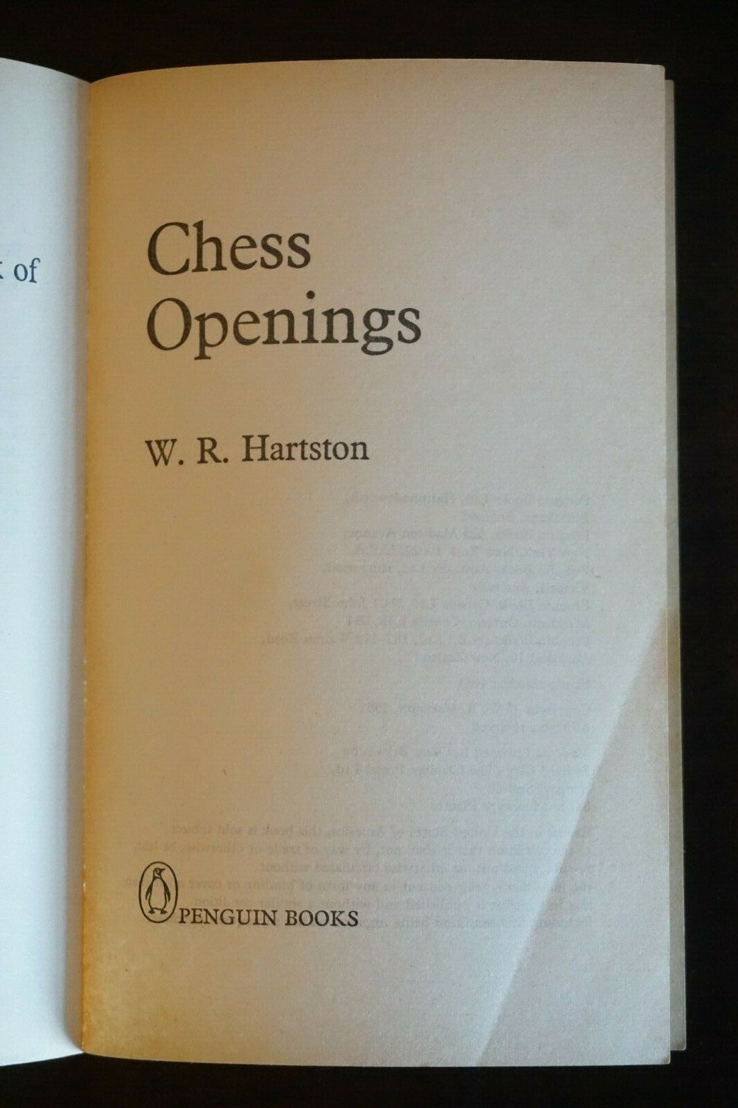 The Penguin Book of Chess Openings by W.R. Hartson 1981 Paperback