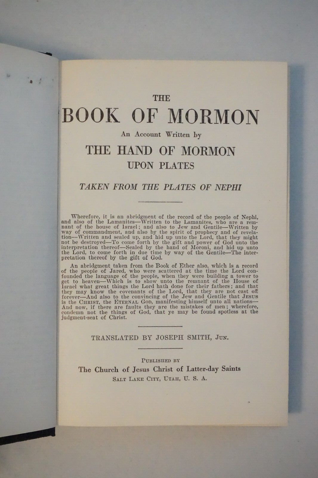 The Book of Mormon by Joseph Smith 1920 Hardcover