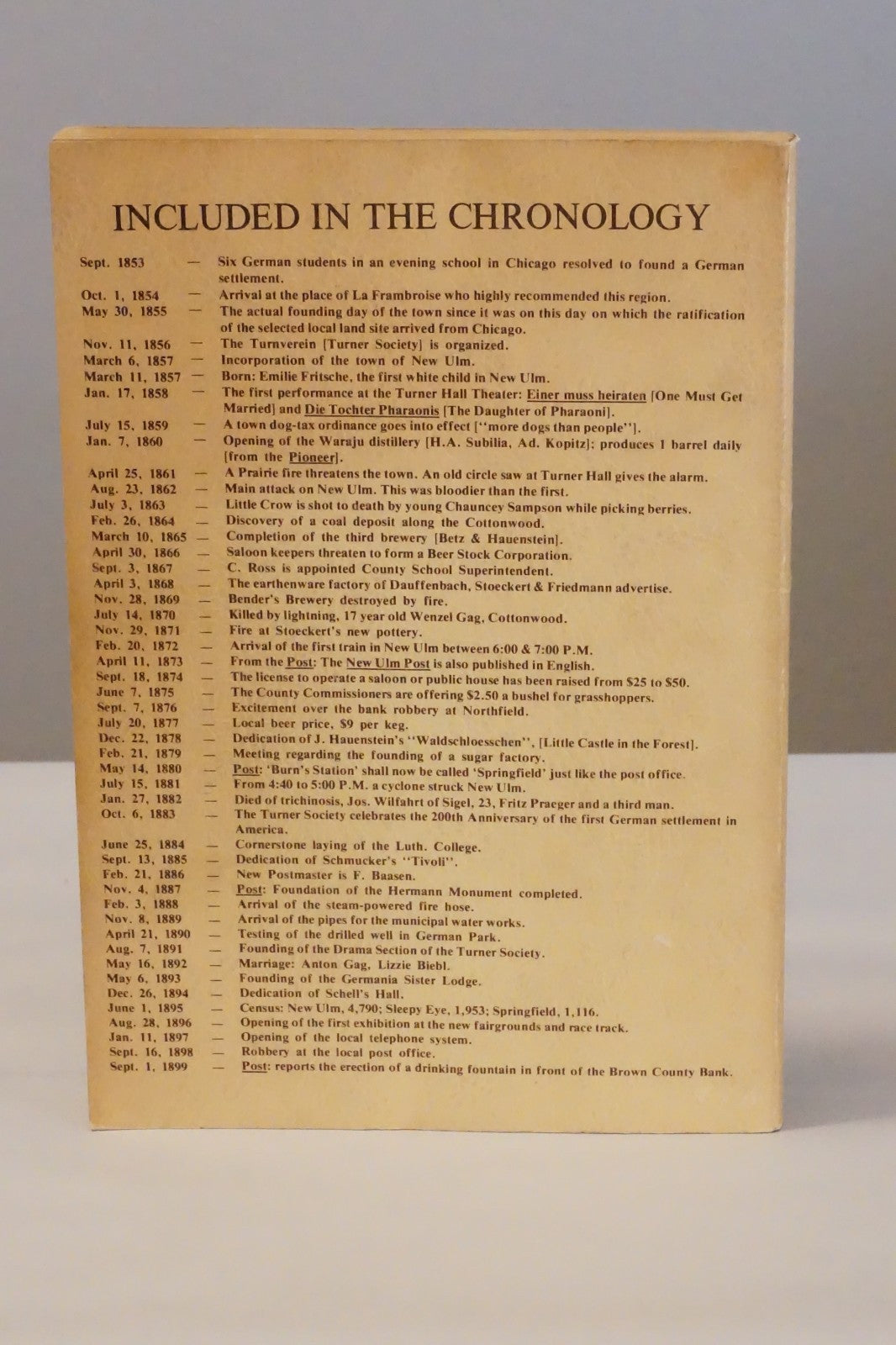 A Chronology of New Ulm, Minnesota 1935-1899 by Elroy E. Ulb 1978 Softcover