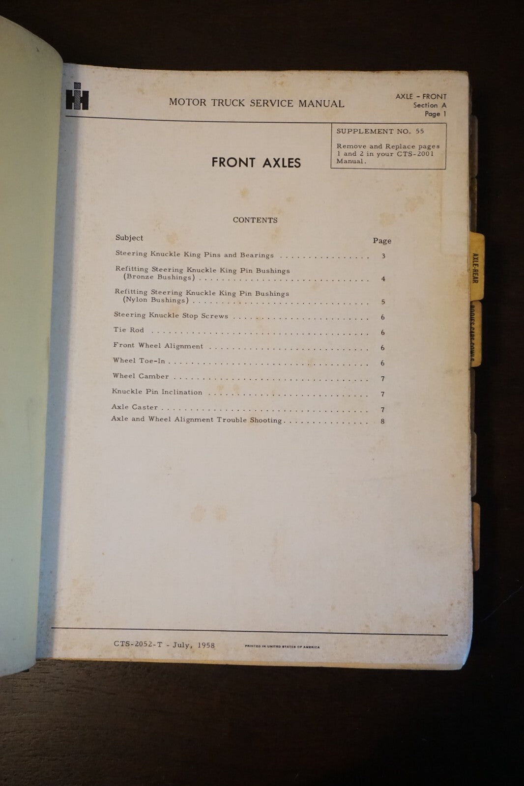 1950's International Harvester Motor Truck Service Manual