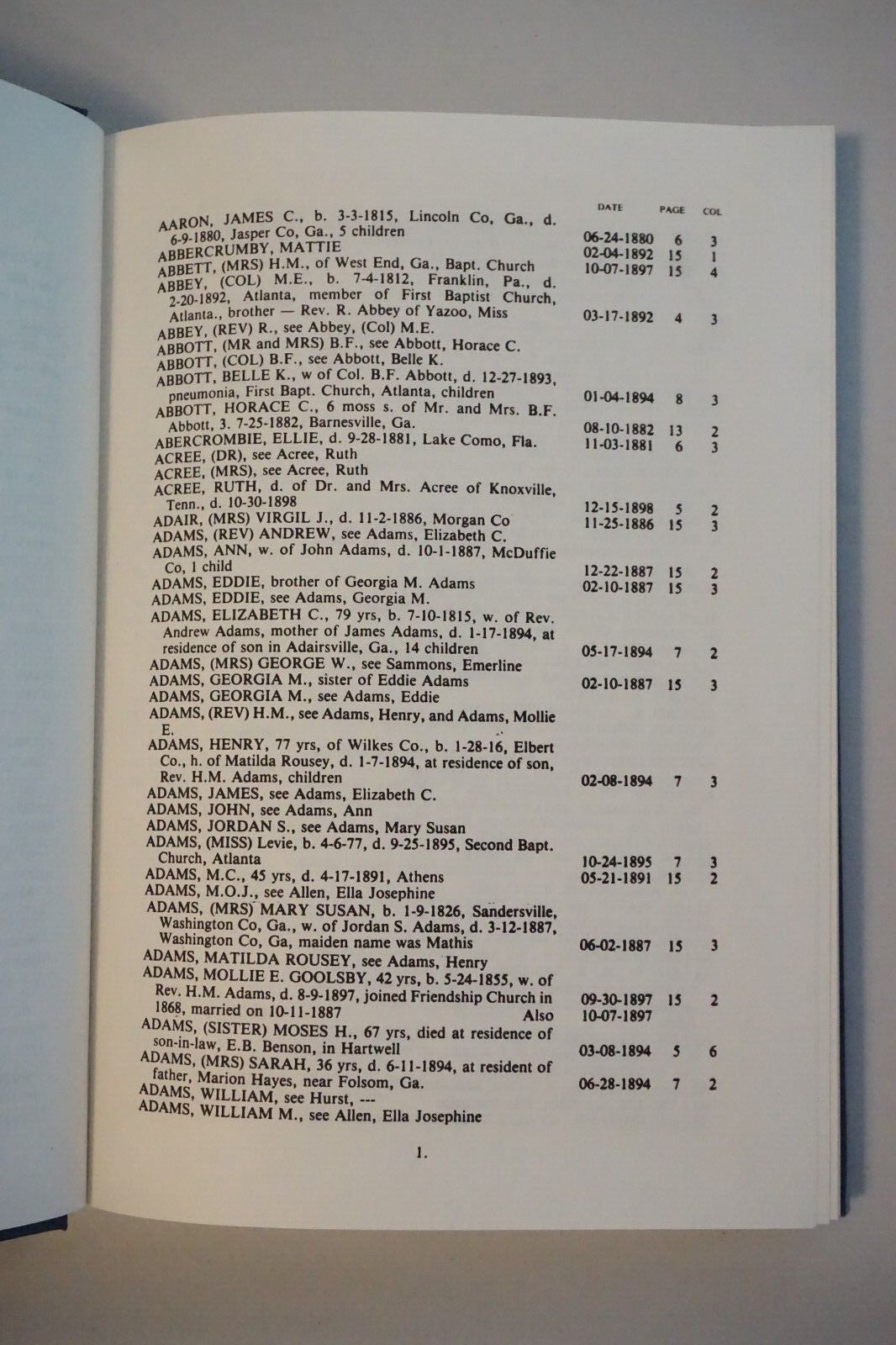 Obituaries by The Christian Index 1880-1899 Georgia Baptist Historical Society
