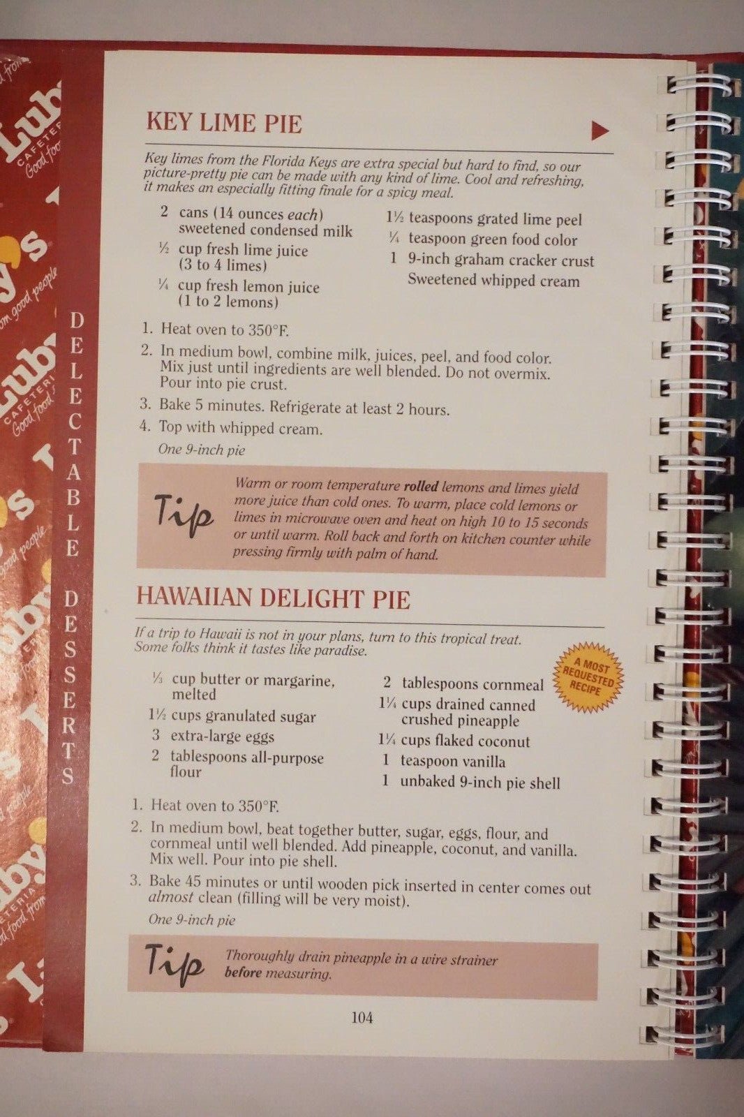 Luby's Cafeteria 50th Anniversary Recipe Collection Cookbook 1996