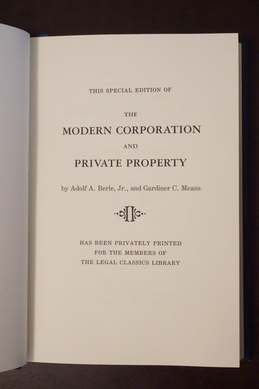 The Modern Corporation and Private Property by Berle and Means 1993 Leatherbound