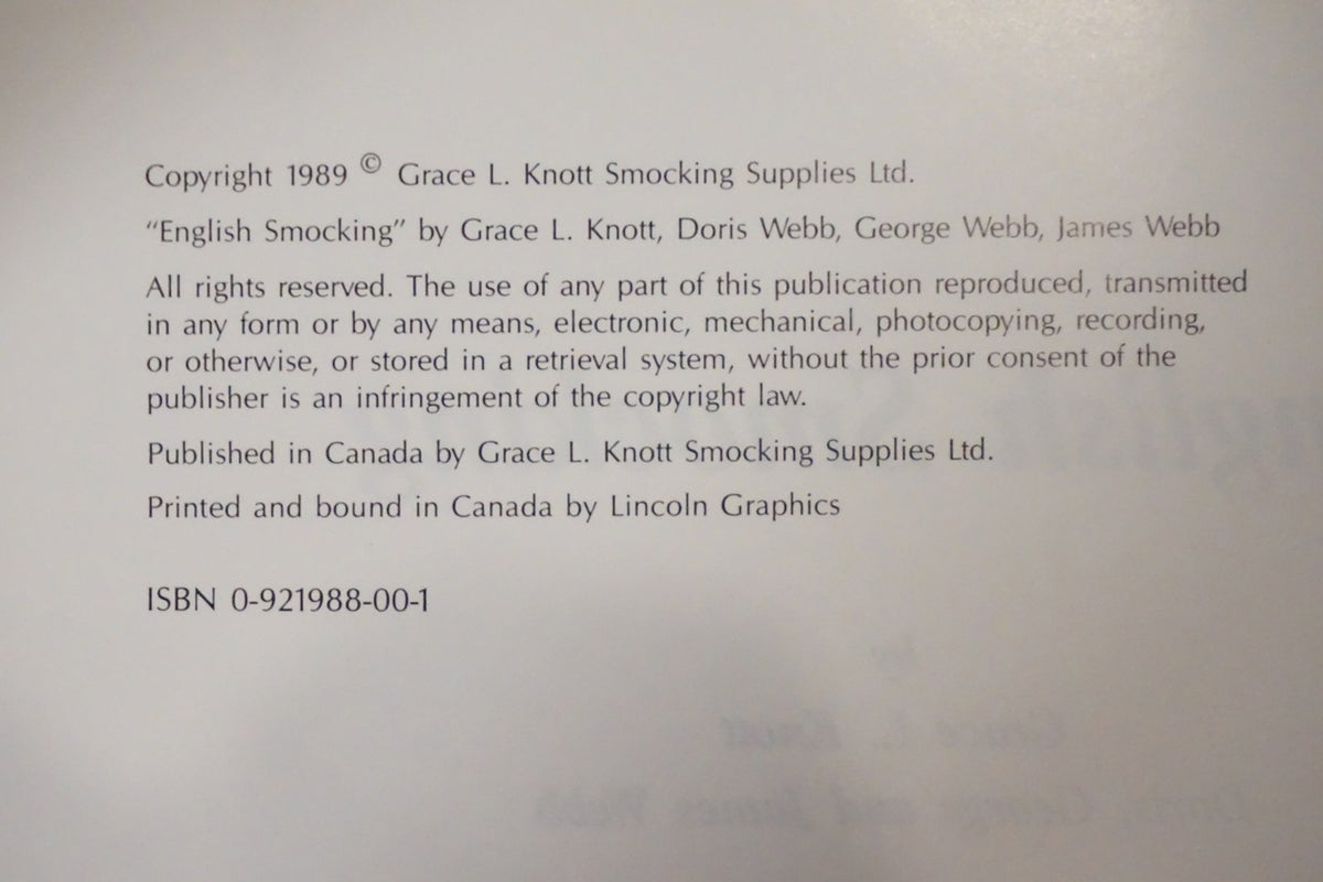 English Smocking by Grace L. Knott 1989 Stitch Guide Sewing Patterns