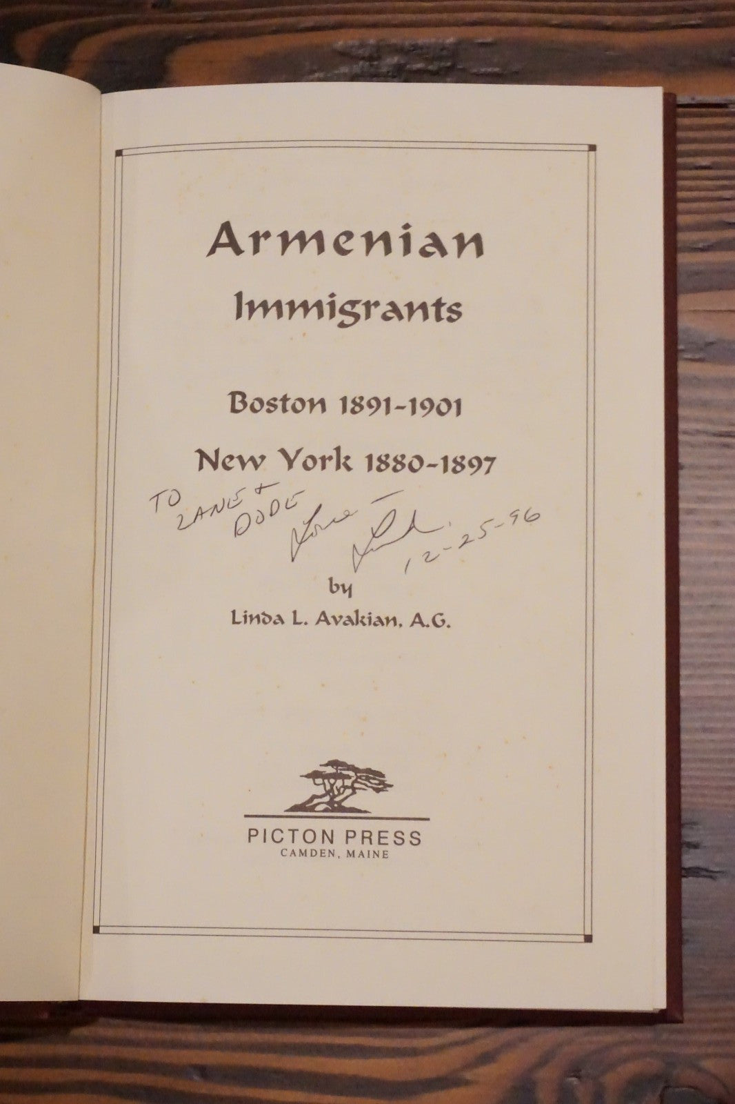 Armenian Immigrants. Boston 1891-1901, New York 1880-1897- Linda Avakian; SIGNED