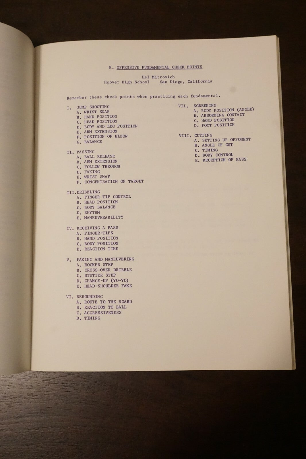 Denver Nuggets Basketball Fundamentals Camp Players Notebook 1970's