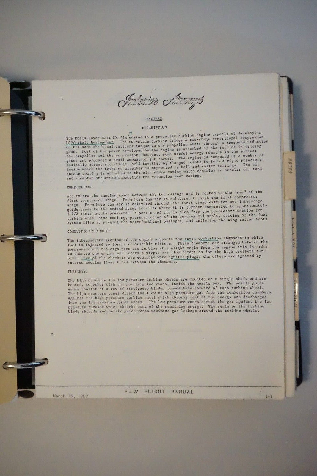 Interior Airways F-27 Airplane Manual For The 514-7 Engine