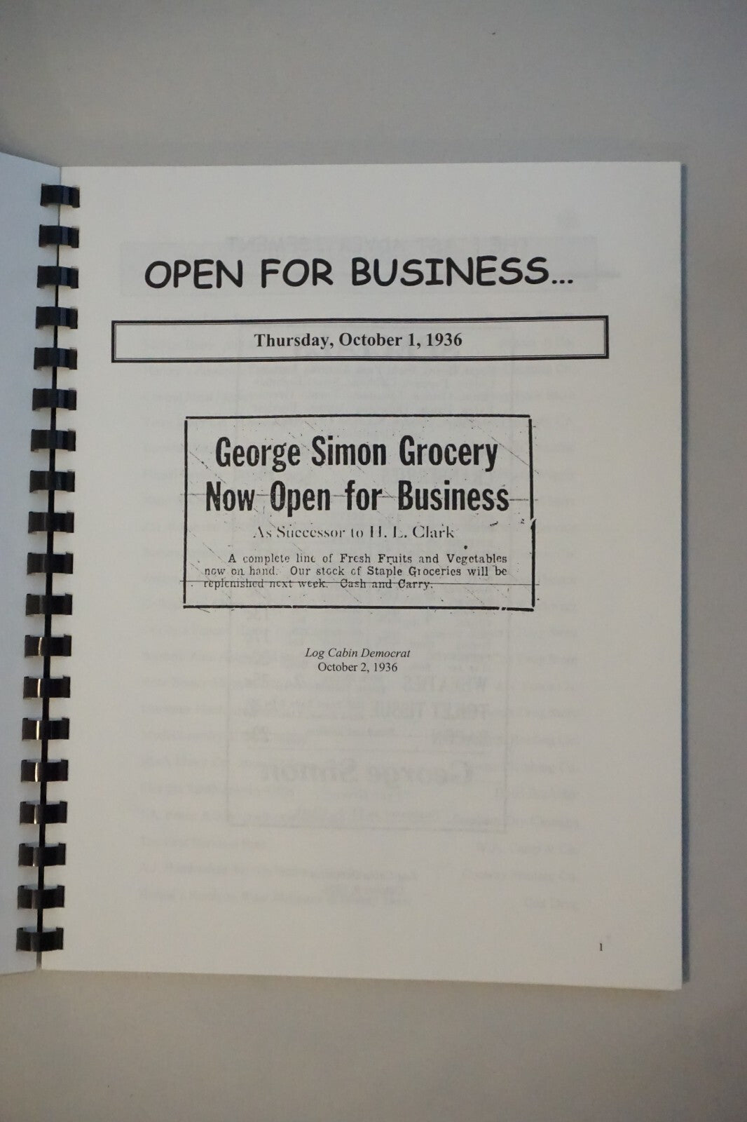 Stories From Simon's Grocery of Conway, Arkansas by David Grimes 2000 Spiral