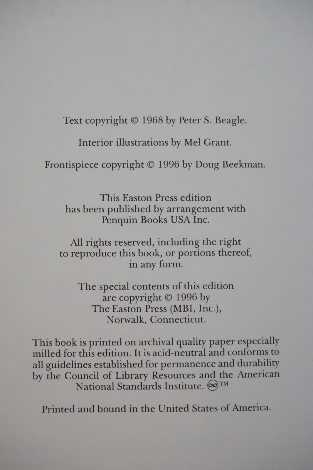 The Last Unicorn by Peter S. Beagle 1996 Easton Press