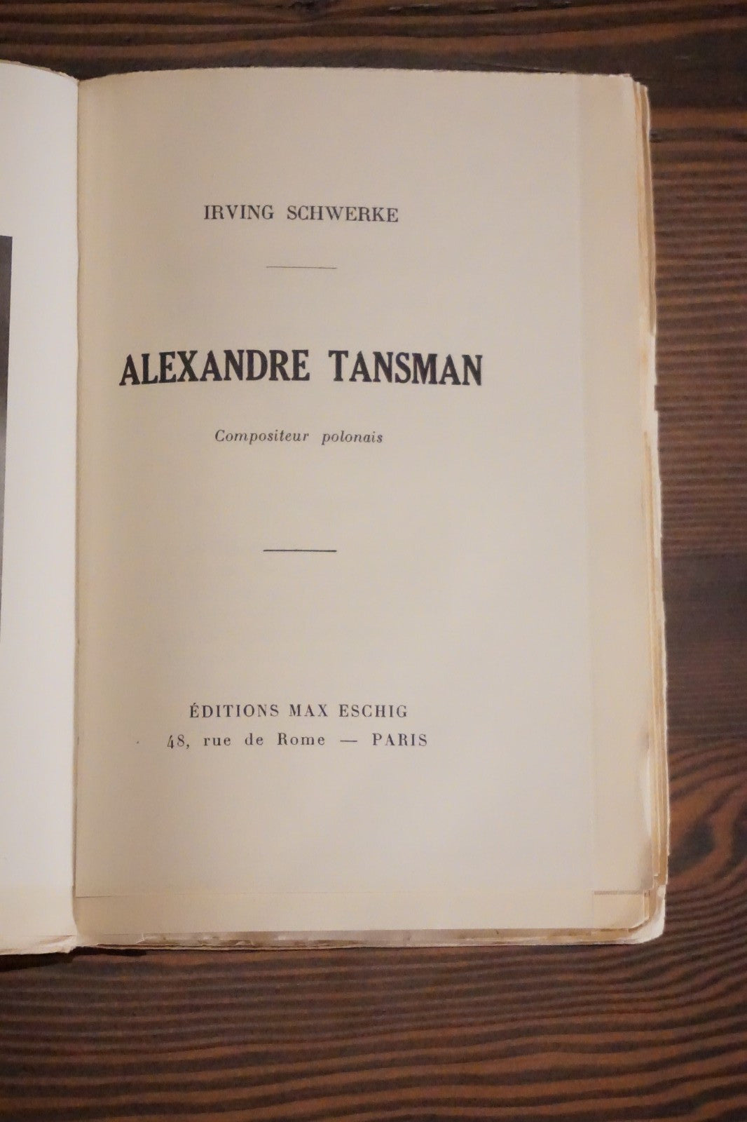 Alexandre Tansman by Irving Schwerke 1931 Softcover French