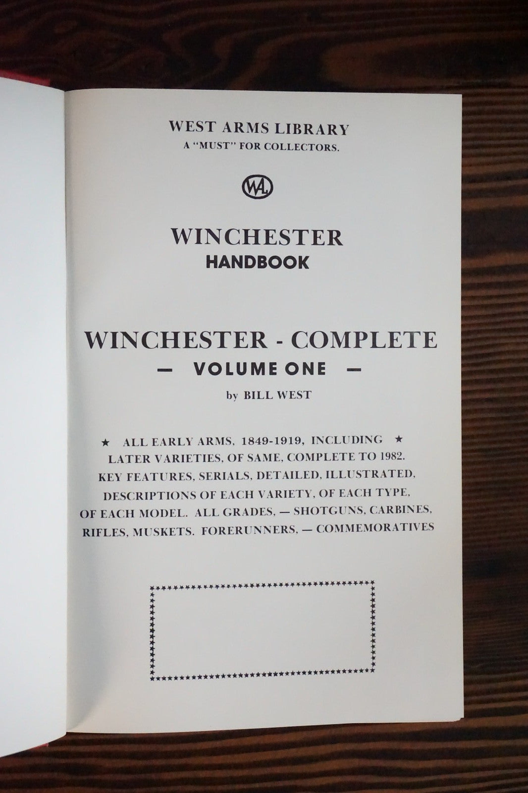 Winchester Handbook Volume One by Bill West 1981 HC