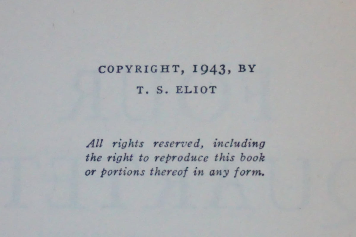 Four Quartets T S Eliot Harcourt Brace Hardcover Dust Jacket