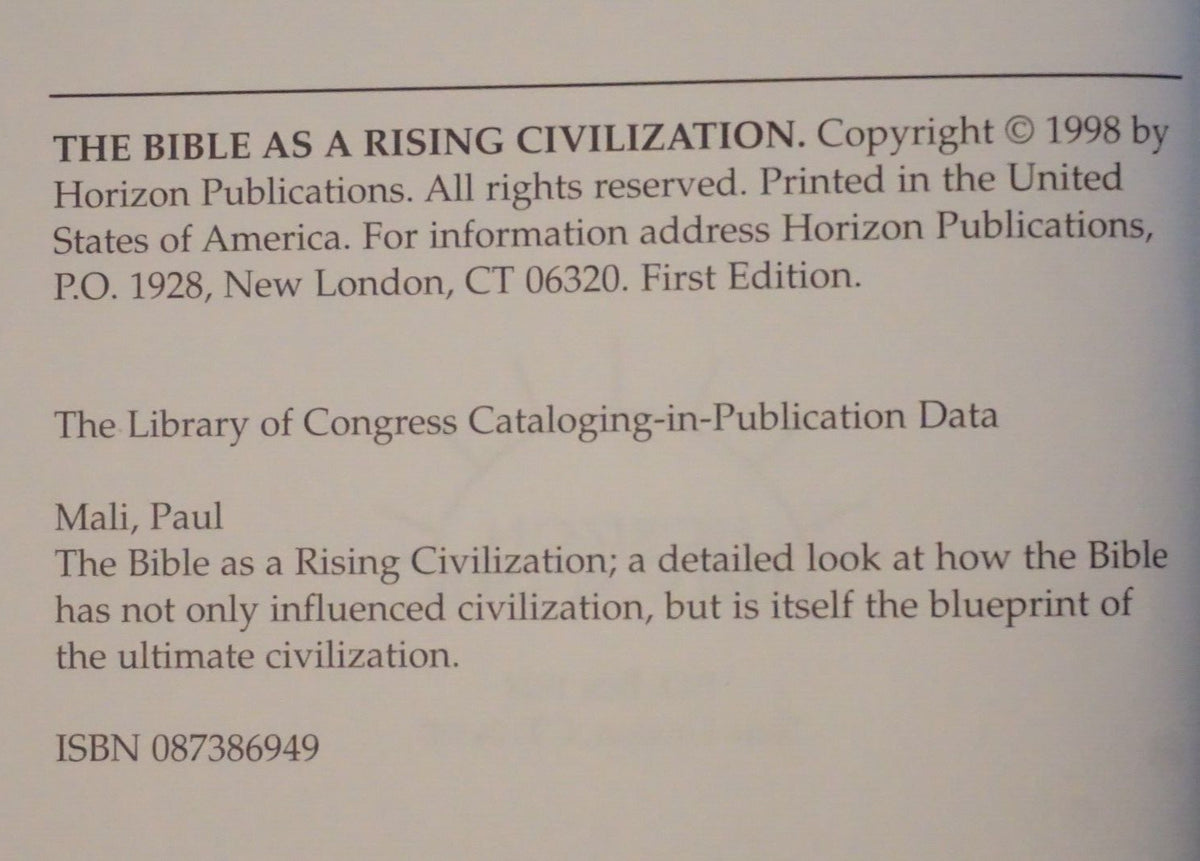 The Bible As A Rising Civilization Paul Mali 1998 HC DJ