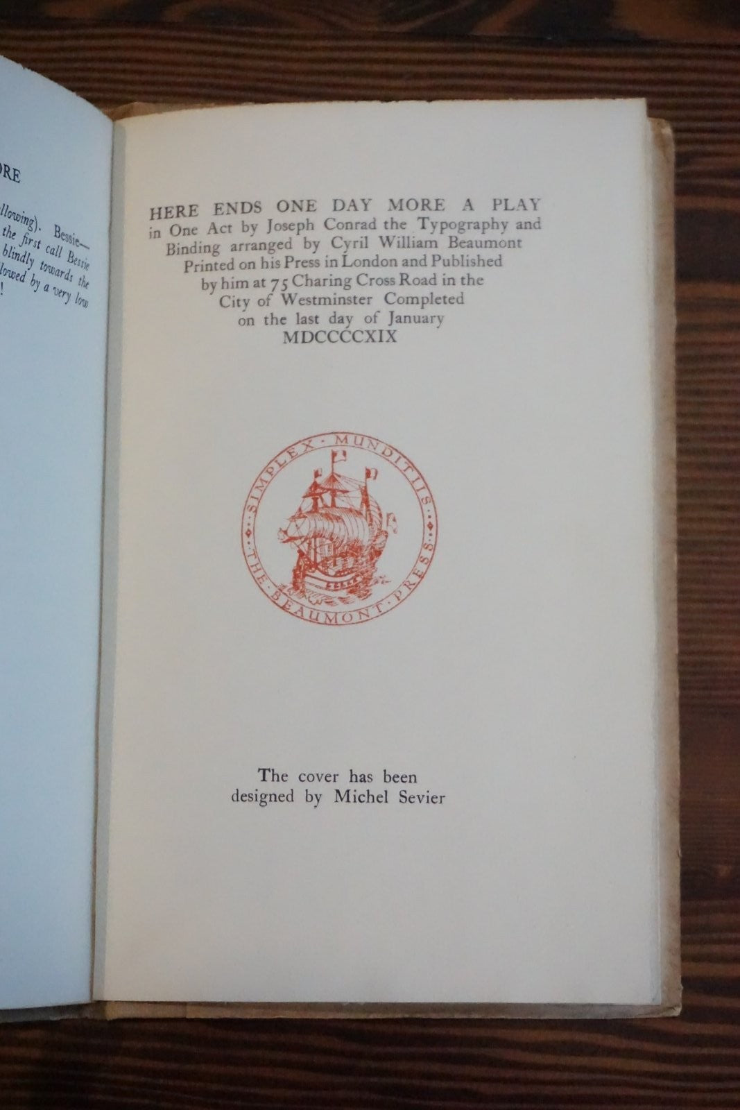 One Day More Joseph Conrad Beaumont Press 1919 Limited Edition No 171 of 274