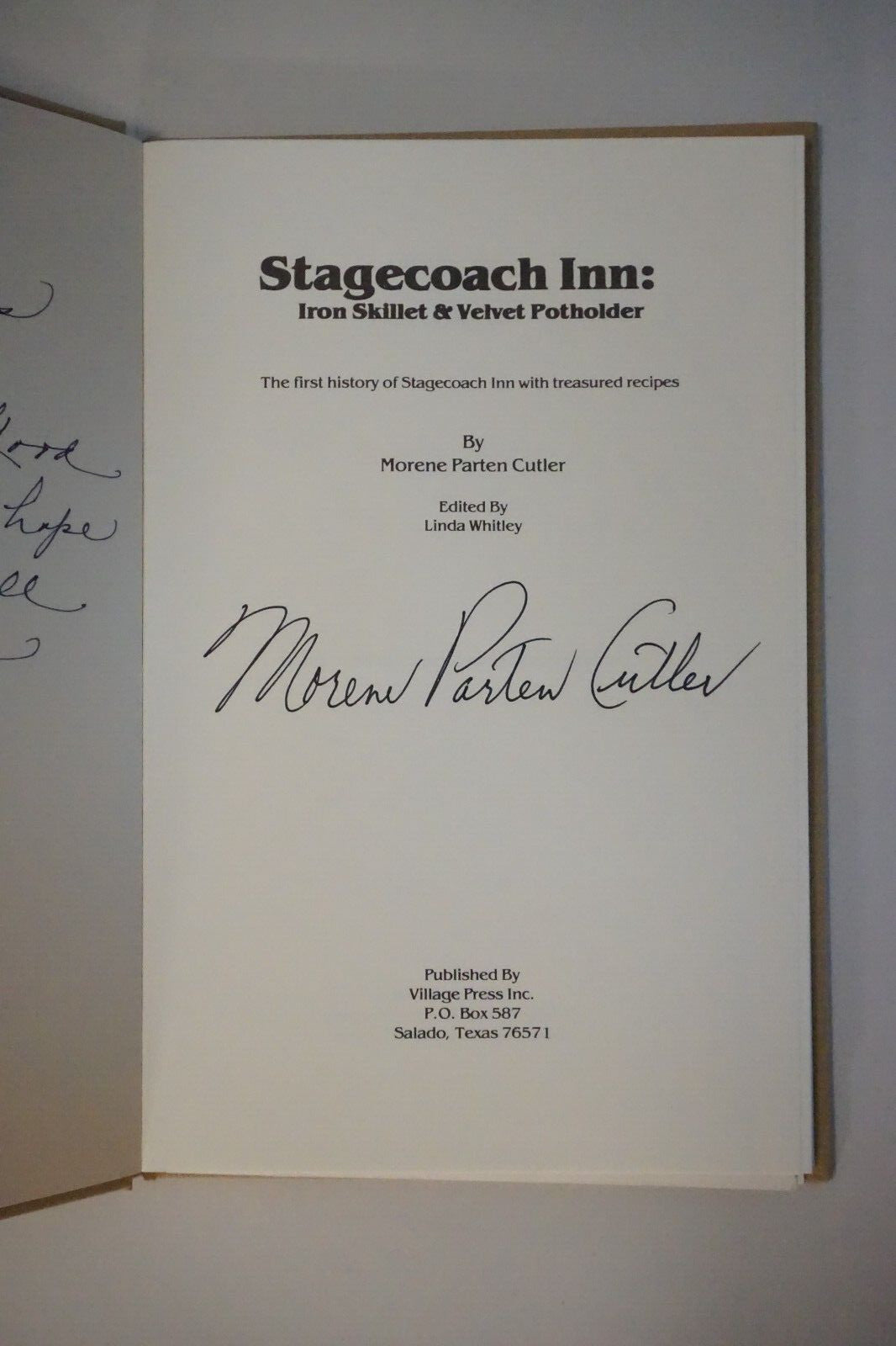 Stagecoach Inn by Morene Parten Culter 1981 Signed 1st Edition Hardcover
