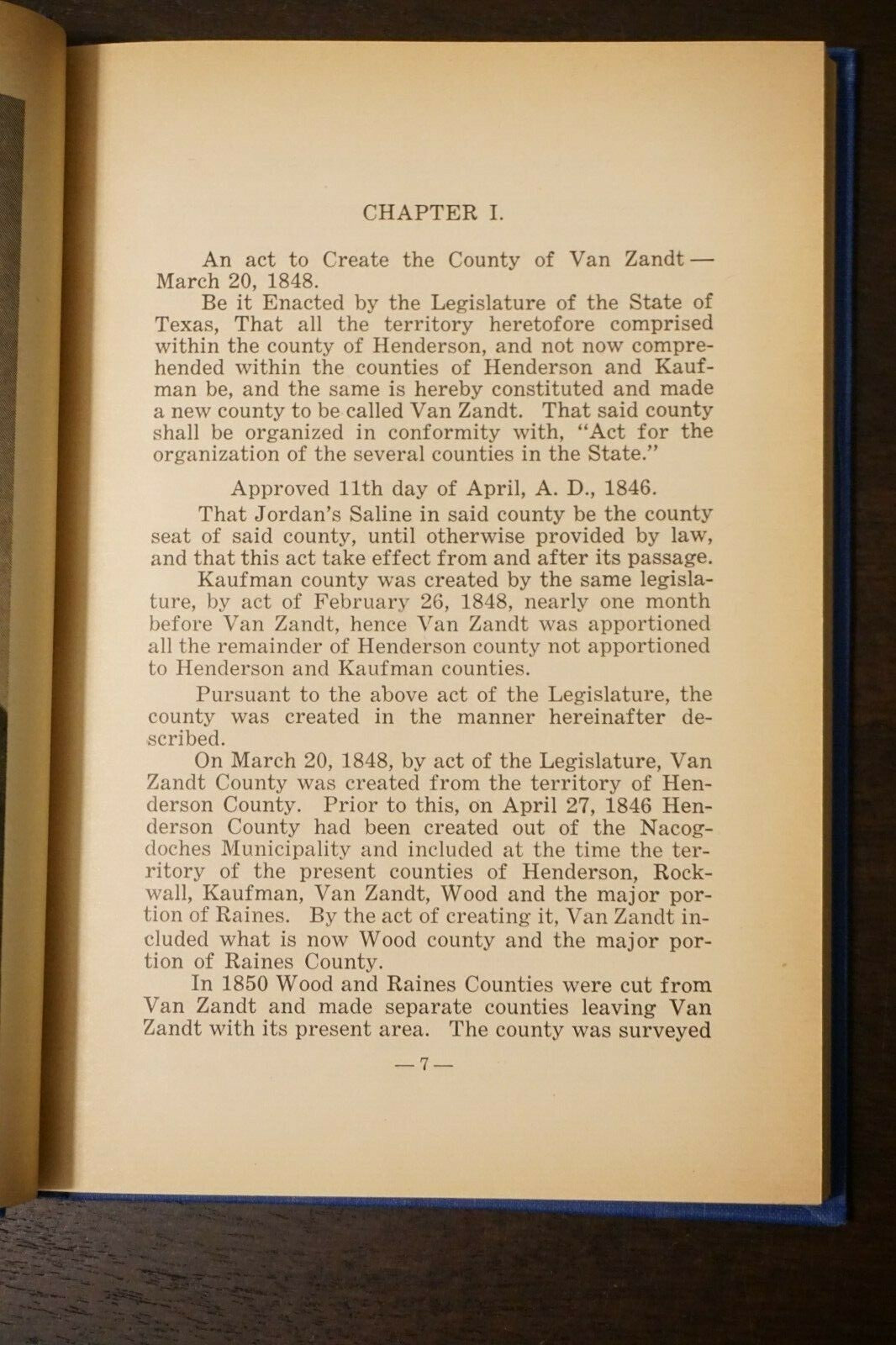 History of Van Zandt County by W.S. Mills 1950 HC DJ