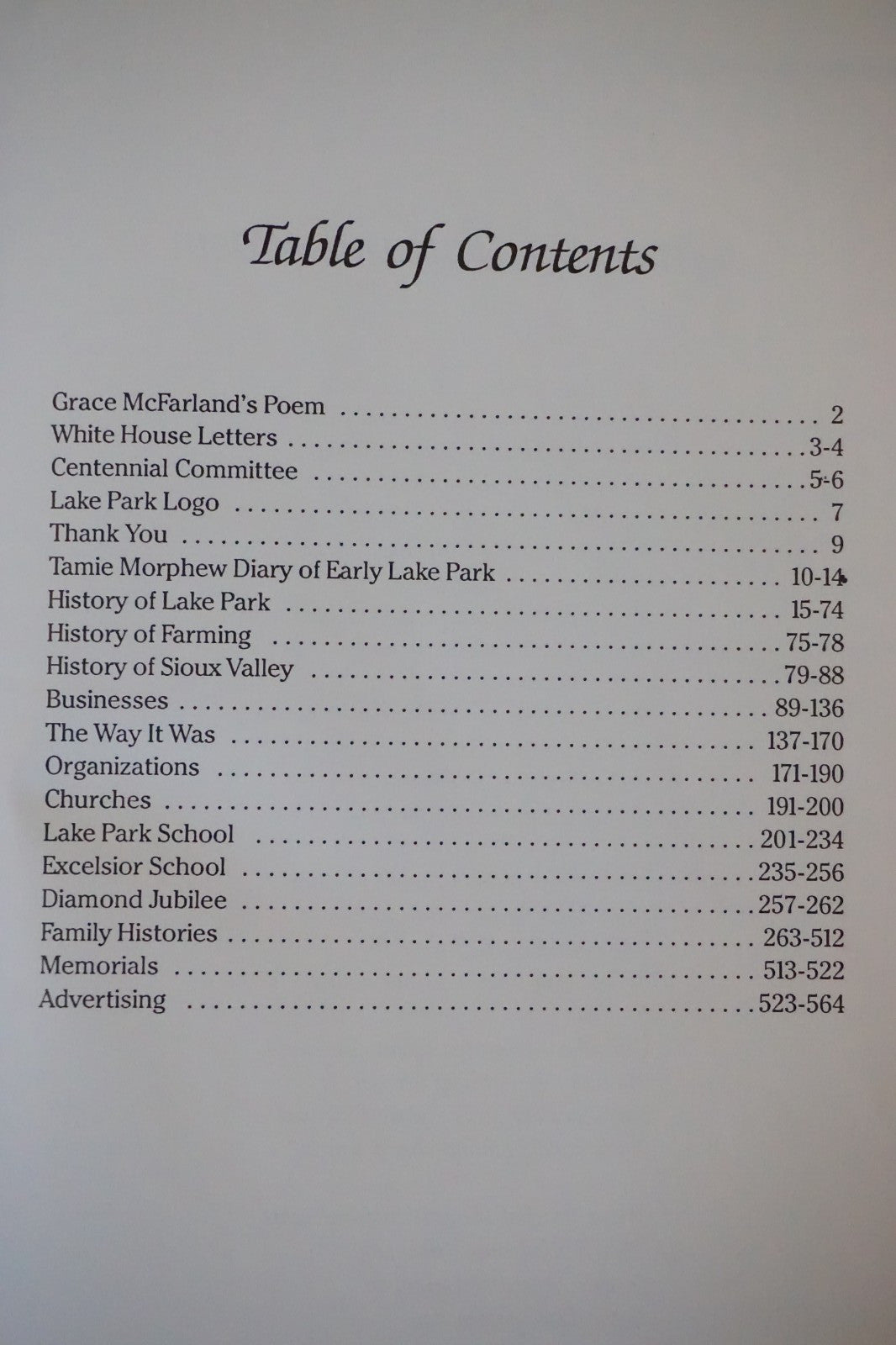 Lake Park, Iowa History 1892 - 1992 Hardcover