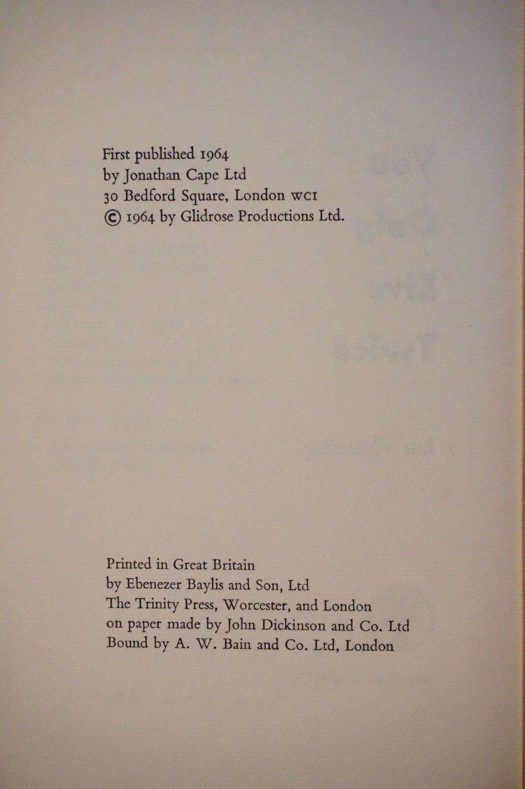 You Only Live Twice by Ian Fleming 1964 1st Edition 1st Printing HC DJ