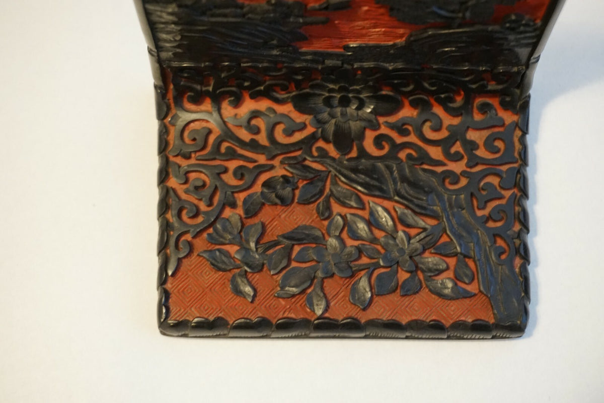 Pair Chinese Antique Cinnabar Lacquer Scenic Bookends