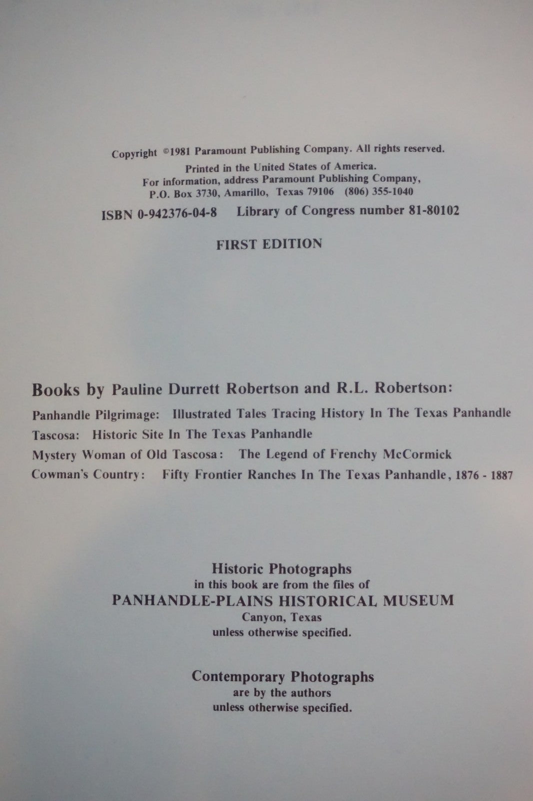 Cowman's Country Fifty Frontier Ranches Texas Panhandle 1981 First Edition