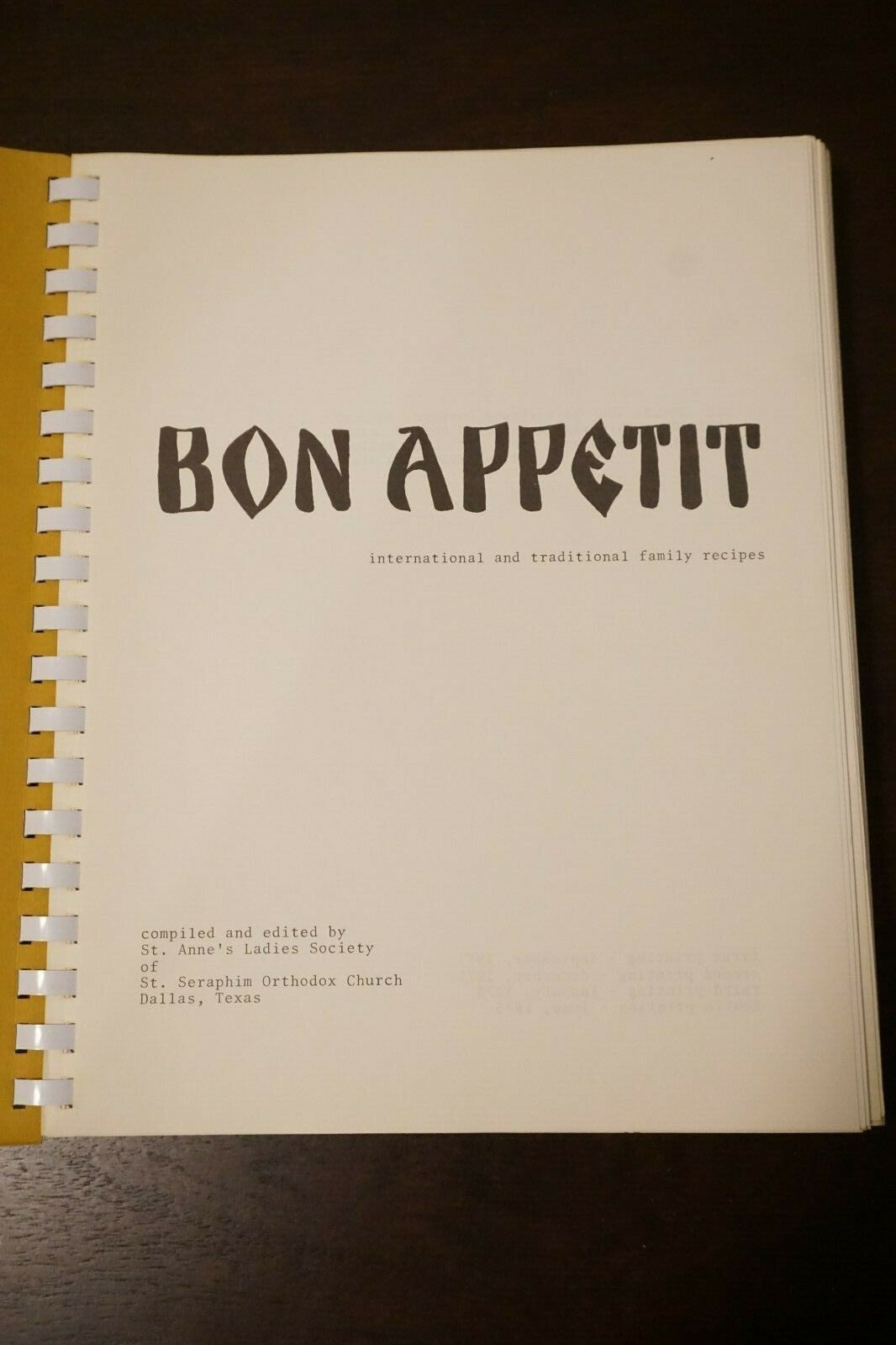 St. Seraphim Orthodox Church Dallas Texas 1975 Bon Appetit Cookbook Spiralbound