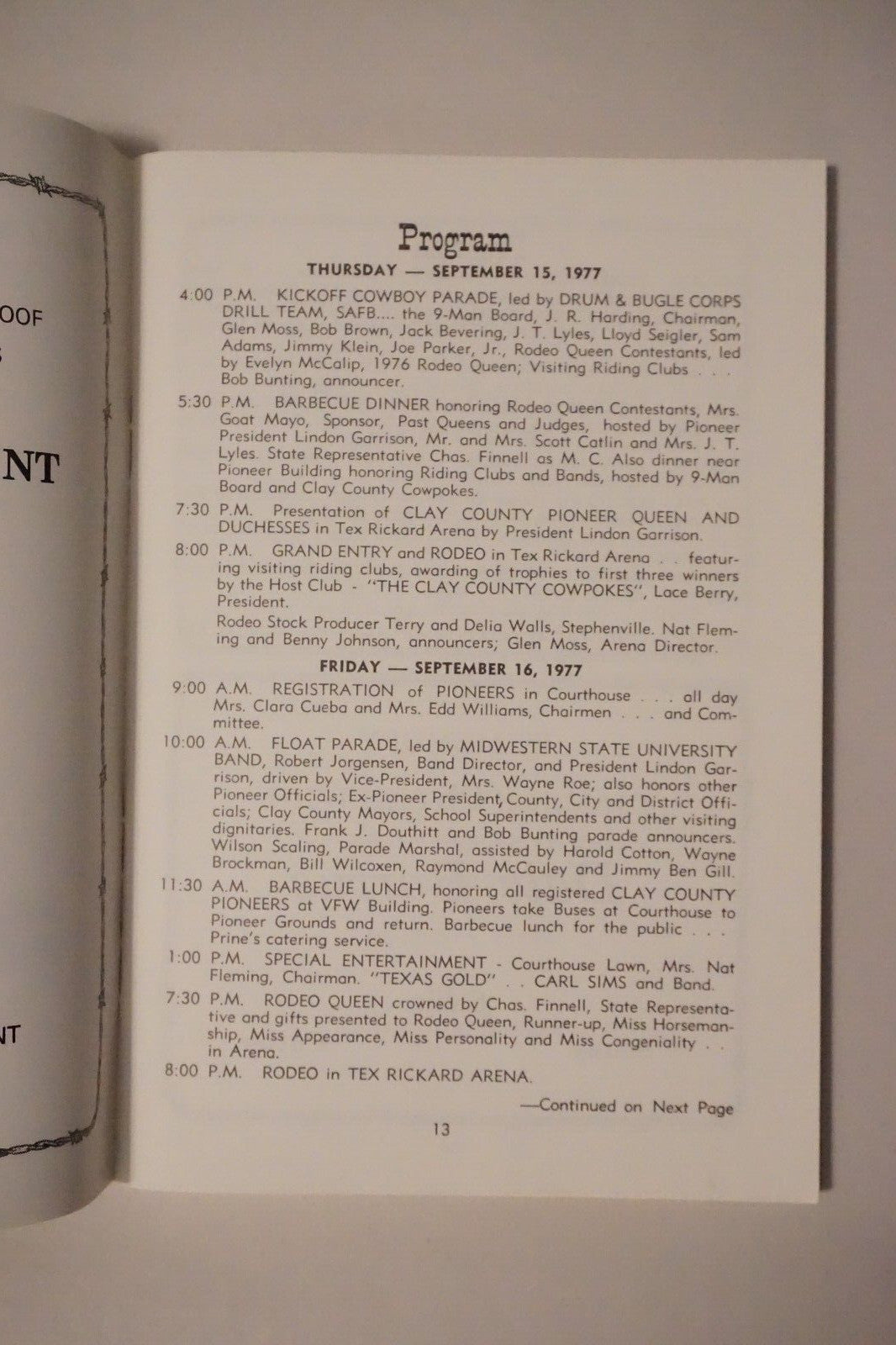 46th Annual Clay County, Texas Pioneer Reunion Booklet 1977 Henrietta, Texas