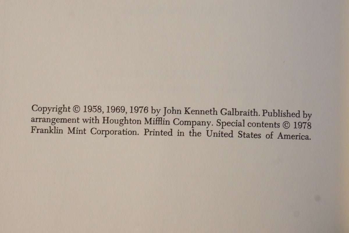 The Affluent Society by Galbraith 1978 Franklin Library Signed Limited Edition