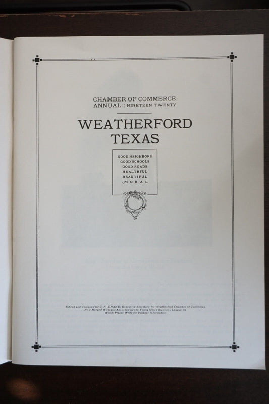 Weatherford, Texas Chamber of Commerce 1920 Annual