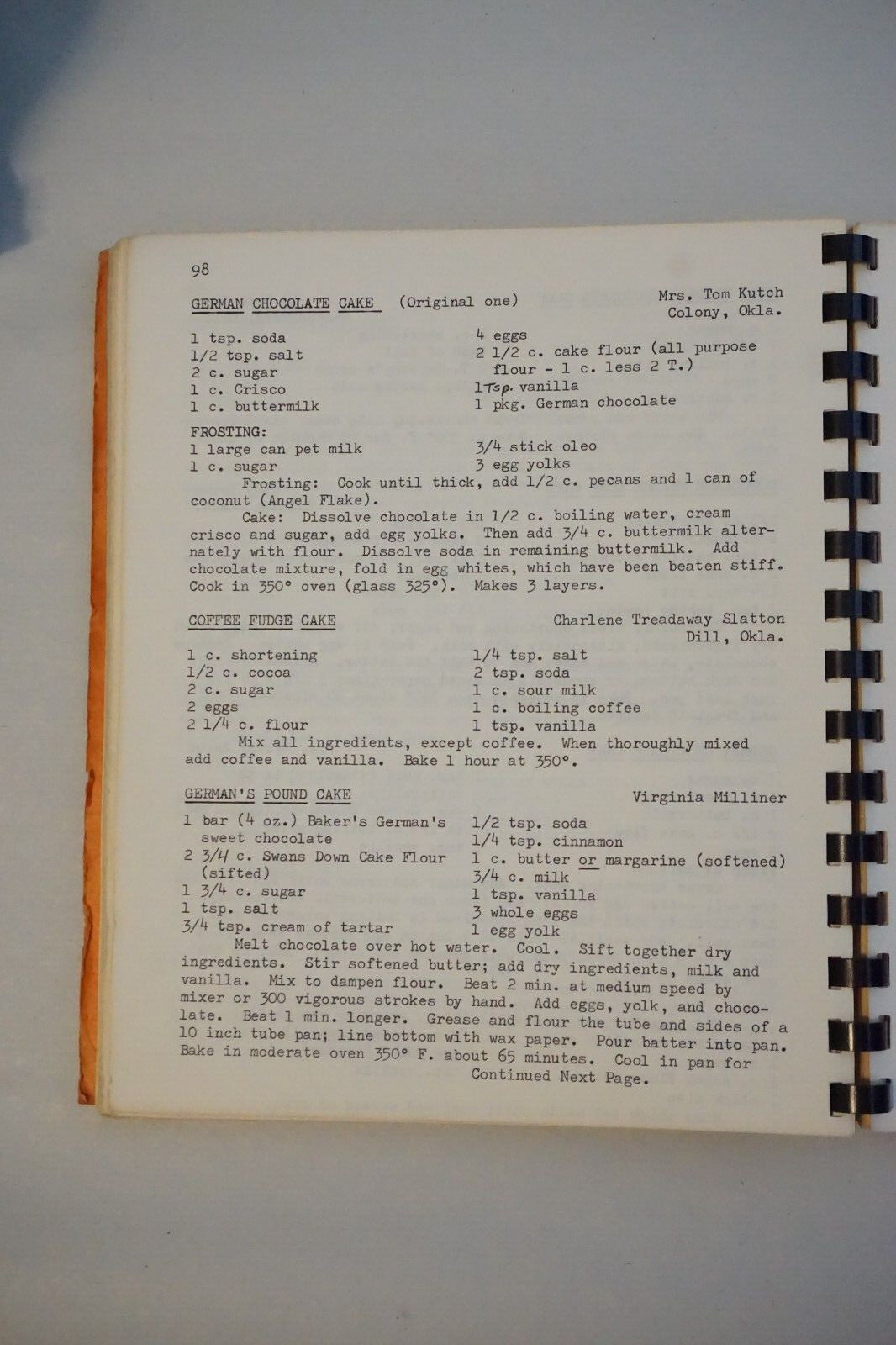 Rare - The Columbian Memorial Presbyterian Church Colony, Oklahoma Cookbook 1964