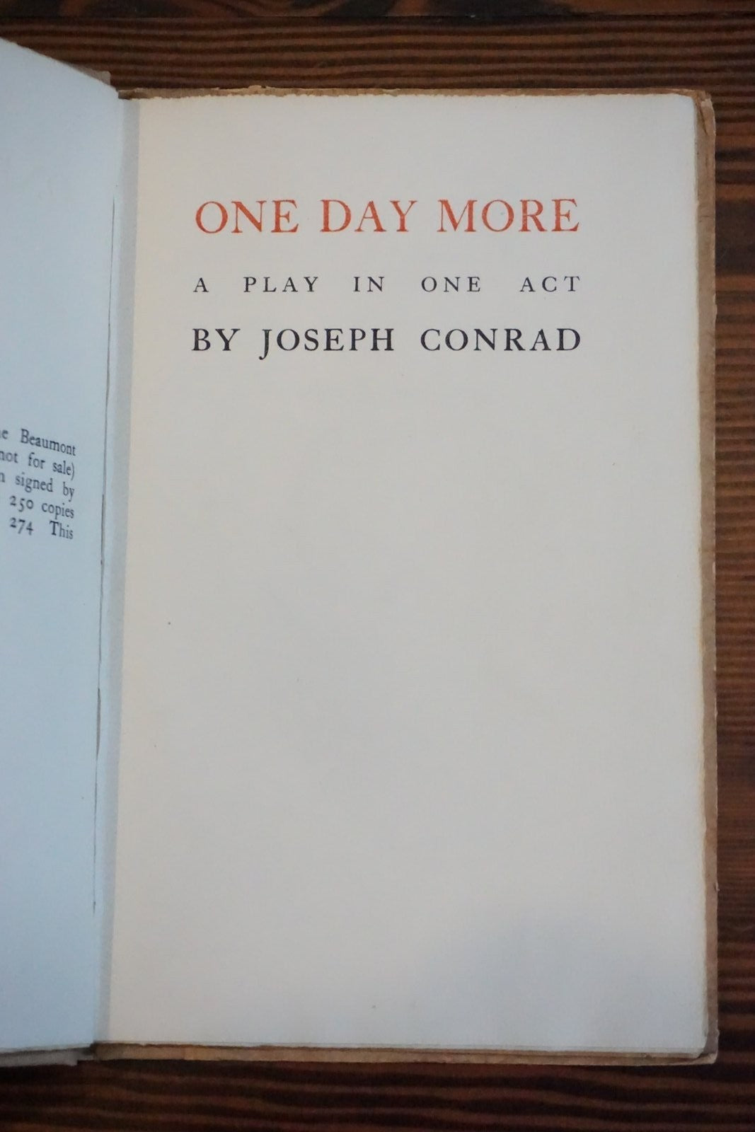 One Day More Joseph Conrad Beaumont Press 1919 Limited Edition No 171 of 274